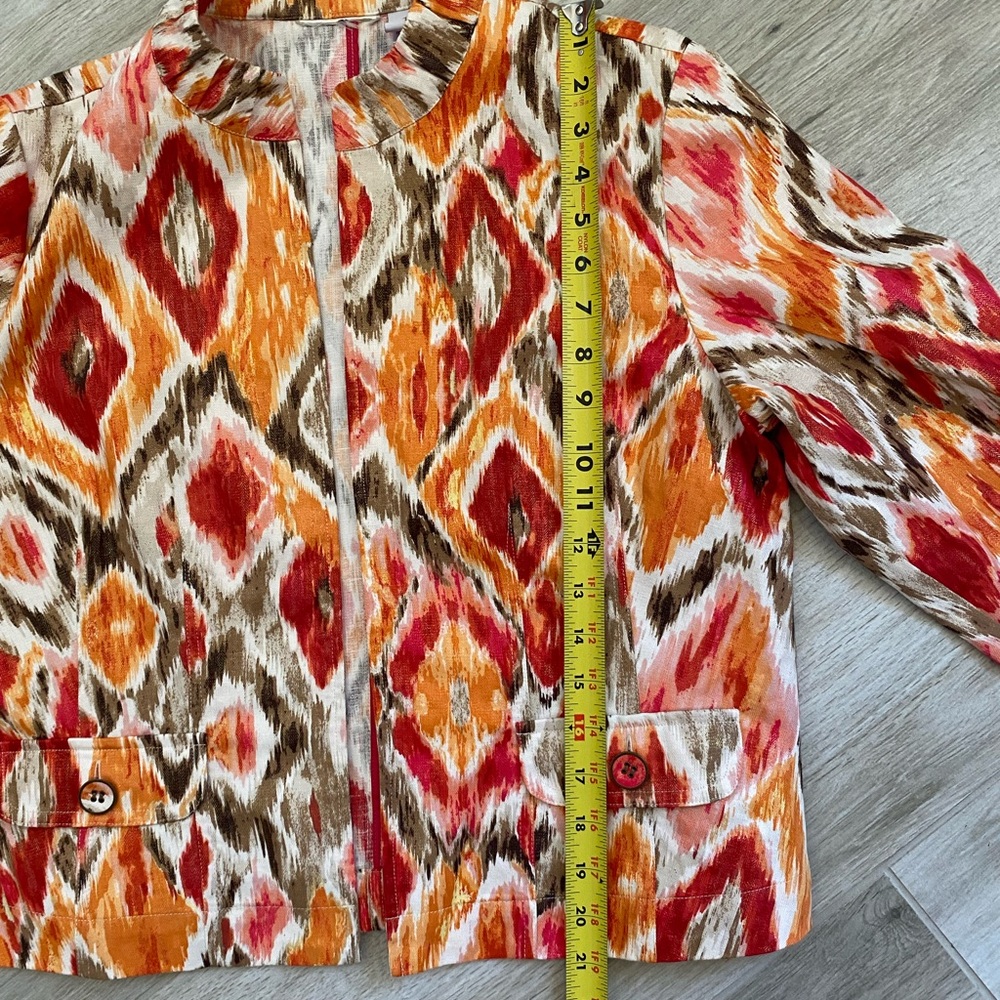 Chico’s Multi Color Ikat Print Open Front Jacket - Picture 9 of 10
